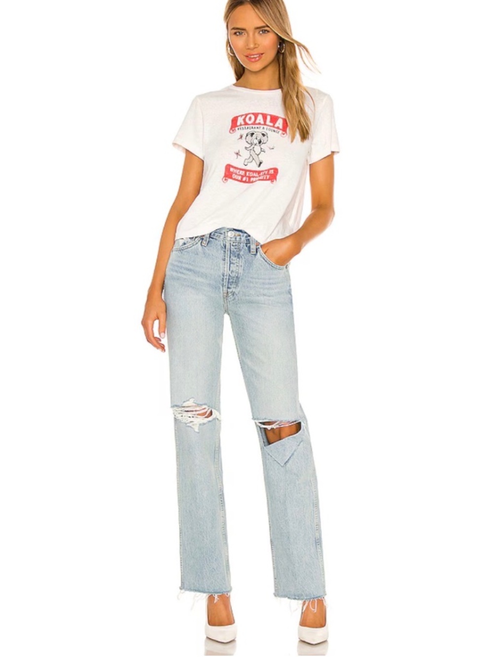 Re/Done 90s High Rise Loose Jeans Bleach Destroy Distressed size 25